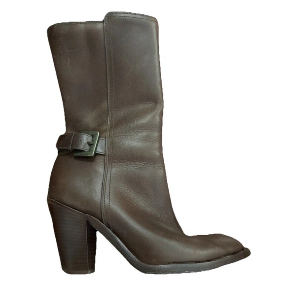Cole Haan Shoes - Cole Haan Leather Boots Size 9.5 – Brown Mid-Calf Knee-High Block Heel Buckle